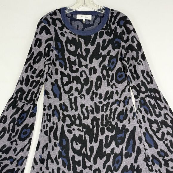 JOHN + JENN Small Leopard print Knit sweater dress Flare Sleeves - Picture 3 of 16